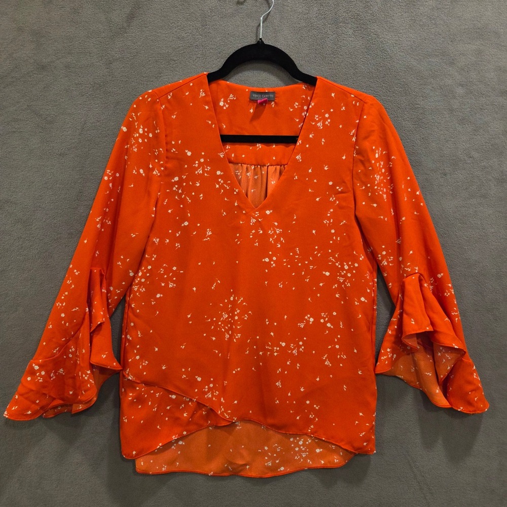 Vince Camuto Floral Blouse Women's XS Bell Sleeve V-Neck Boho Dainty Office